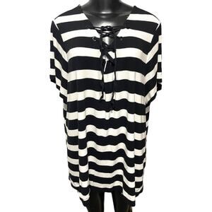 3X INC International Concepts Striped Short Sleeve Womens Top Shirt